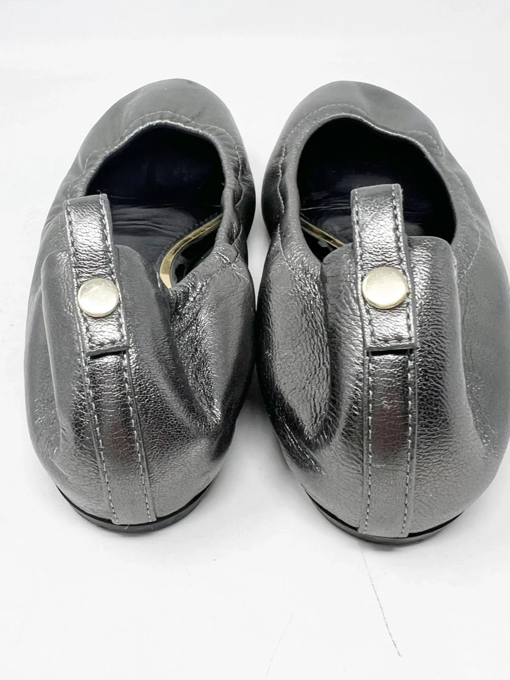 LANVIN PARIS PEWTER SILVER METALLIC ROUND TOE BALLET FLAT SHOES SZ 9